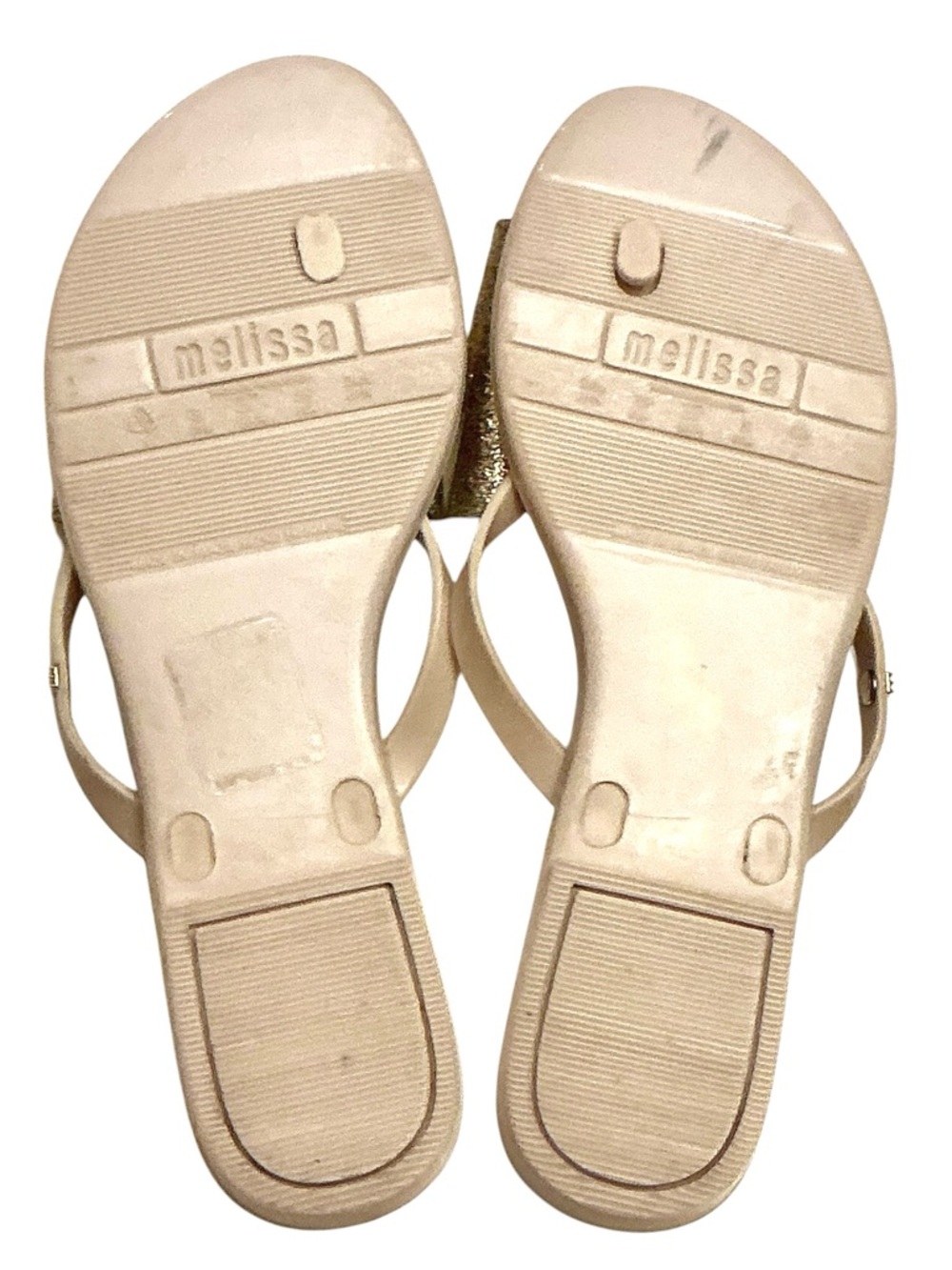 Melissa Harmonic Bow III PVC Gold Glitter Bow Flat Thong Flipflop Sandal Size: 8 - Picture 12 of 15